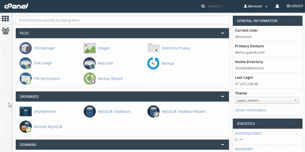 Business hosting control panel