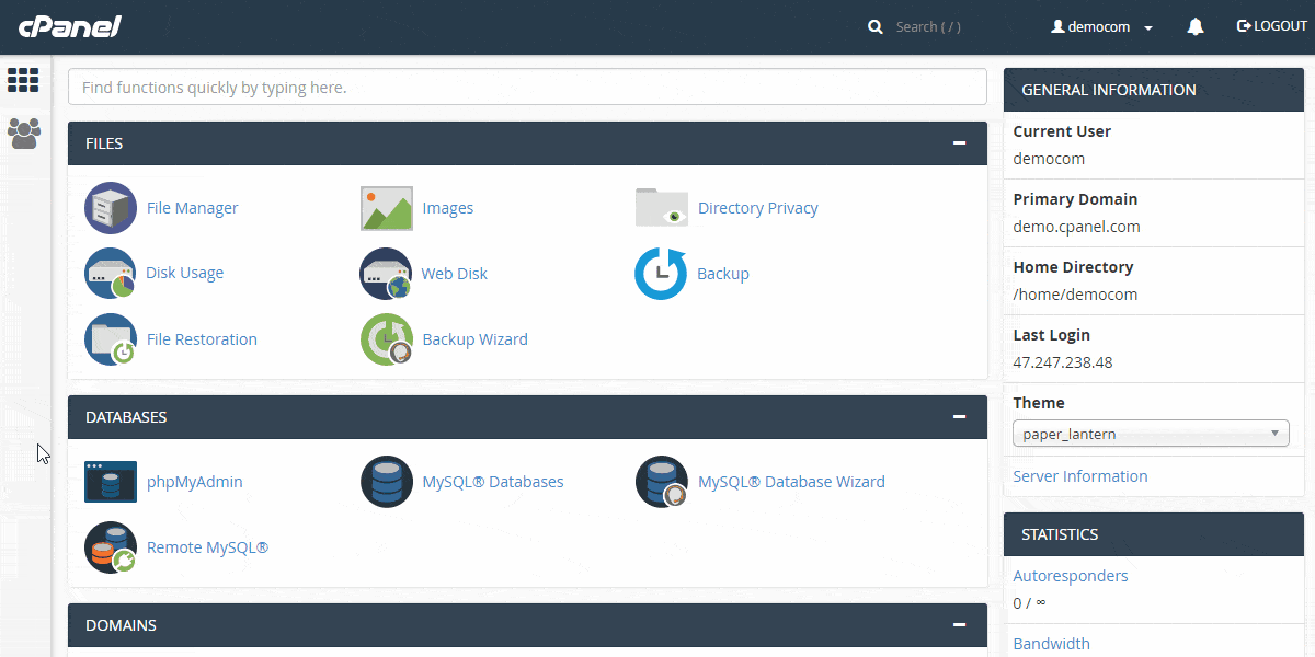 Animated preview of the Webuzo hosting control panel